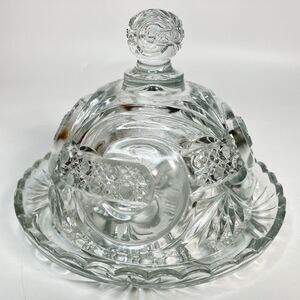 Vtg EAPG West Virginia Glass Scroll & Cane Band Butter Dish Pattern #213 1894